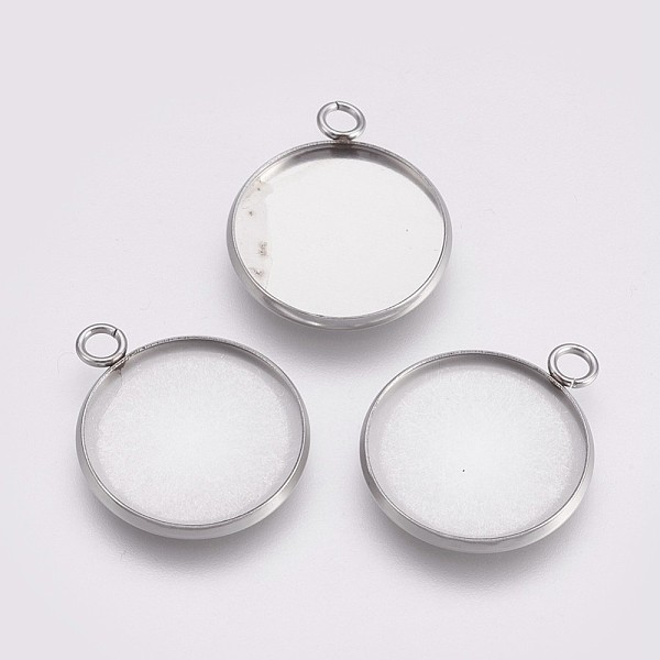 

PandaHall 202 Stainless Steel Pendant Cabochon Settings, Plain Edge Bezel Cups, with 304 Stainless Steel Loops, Flat Round, Stainless Steel...