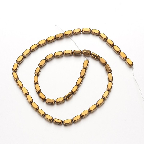 

PandaHall Electroplate Non-magnetic Synthetic Hematite Bead Strands, Cuboid, Golden Plated, 8x4x4mm, Hole: 1mm, about 52pcs/strand, 15.7...