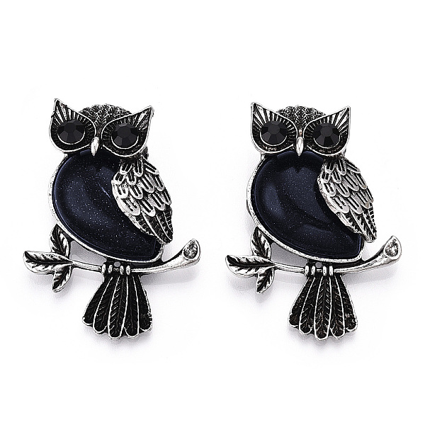 

PandaHall Synthetic Blue Goldstone Pendants, Antique Silver Plated Owl Charms with Blak Glass, Owl, 45x33.5x19mm, Hole: 8x9.5mm Blue...