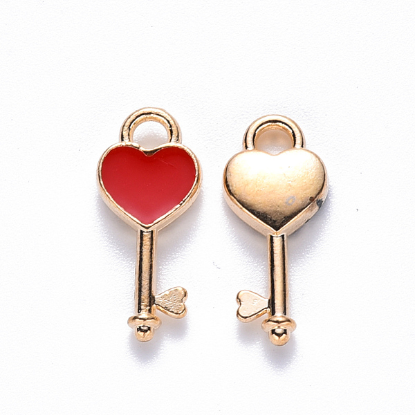 

PandaHall Alloy Enamel Pendants, Heart Key, Light Gold, Red, 16x7x2.5mm, Hole: 1.8mm Alloy+Enamel Key Red