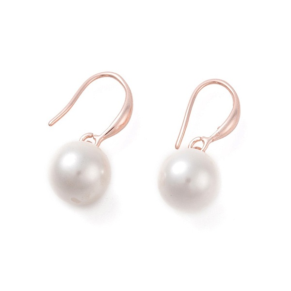 

PandaHall Shell Pearl Dangle Earrings, with Brass Earring Hooks, Round, Rose Gold, 27mm, Pin: 0.9mm Shell Pearl White