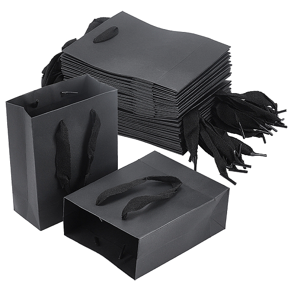 

PandaHall Paper Bags, Gift Bags, Shopping Bags, Wedding Bags, Rectangle with Handles, Black, 16x13x6cm Paper None Black