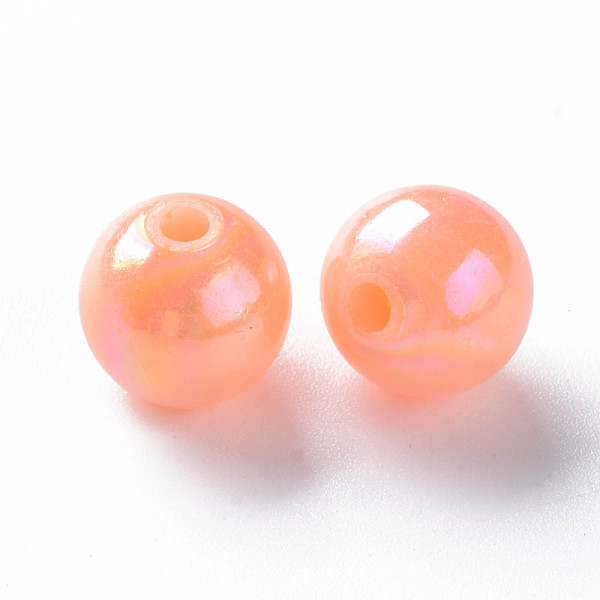 

PandaHall Opaque Acrylic Beads, AB Color Plated, Round, Light Salmon, 10x9mm, Hole: 2mm, about 940pcs/500g Acrylic Round