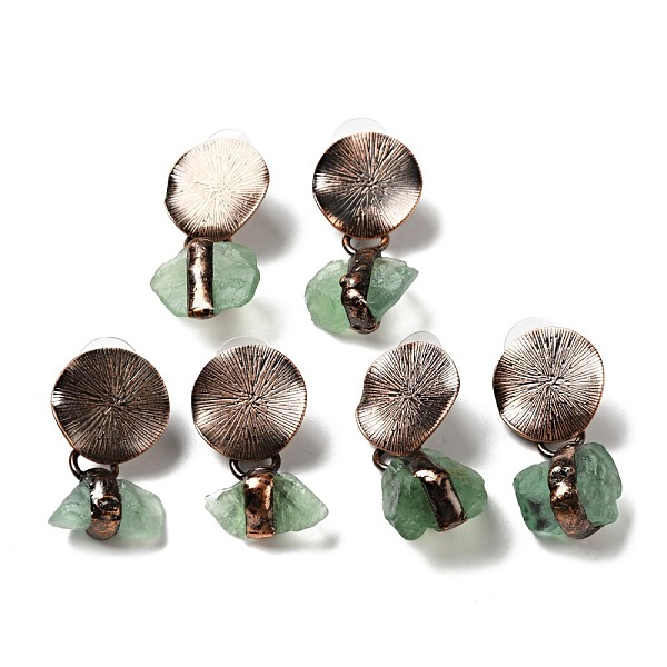 

PandaHall Natural Fluorite Irregular Nugget Dangle Stud Earrings, Brass Flat Round Drop Earrings for Women, Red Copper, Cadmium Free & Lead...