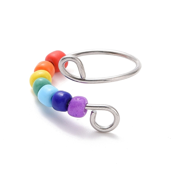 

PandaHall Rainbow Color Glass Beaded Rotating Open Cuff Ring, 201 Stainless Steel Wire Wrap Ring for Anxiety Stress Relief, Stainless Steel...
