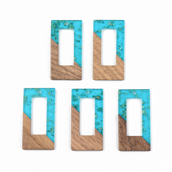 

PandaHall Transparent Resin & Walnut Wood Pendants, with Gold Foil, Rectangle, Dark Turquoise, 38x19.5x3mm, Hole: 2mm Resin+Wood Rectangle..., Cyan