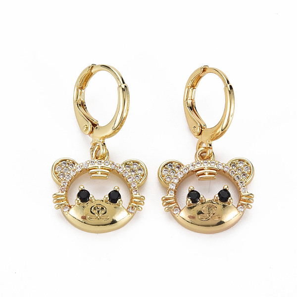 

PandaHall Chinese Zodiac Tiger Cubic Zirconia Dangle Leverback Earrings for Women, Nickel Free, Real 18K Gold Plated, 27.5mm, Pin: 1mm Cubic..., Black