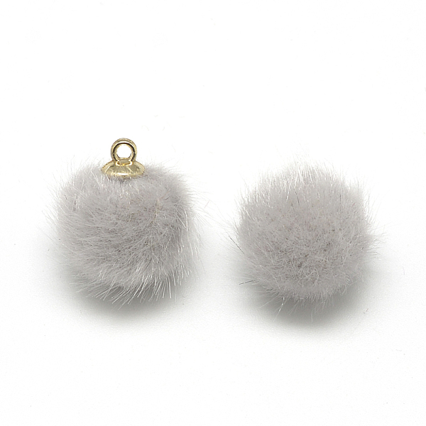 

PandaHall Faux Mink Fur Covered Charms, with Golden Tone Brass Findings, Round, WhiteSmoke, 21x18~19mm, Hole: 2mm Fibre Round White