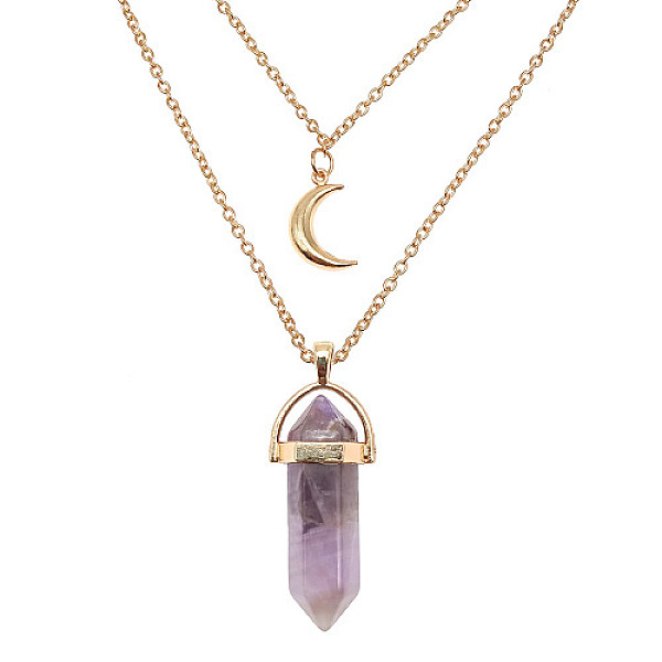 Natural Amethyst Cone Pendant Double Layer Necklace