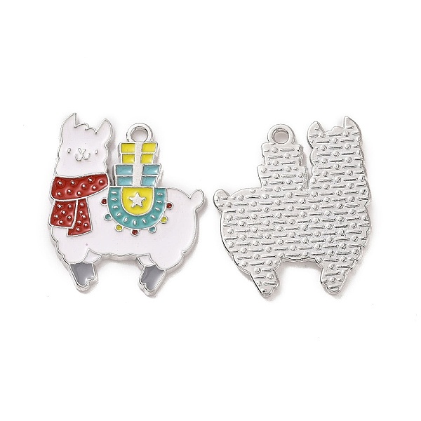 

PandaHall Christmas Theme Rack Plating Alloy Enamel Pendants, Alpaca with Gift Charms, Platinum, 26x22.5x1.5mm, Hole: 1.8mm Alloy+Enamel..., White