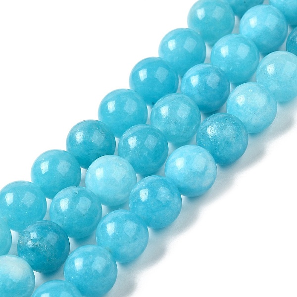 

PandaHall Natural Dyed White Jade Beads Strands, Round, Deep Sky Blue, 10~10.5mm in diameter, Hole: 1mm, about 37pcs/strand, 14.76''~14.80''...