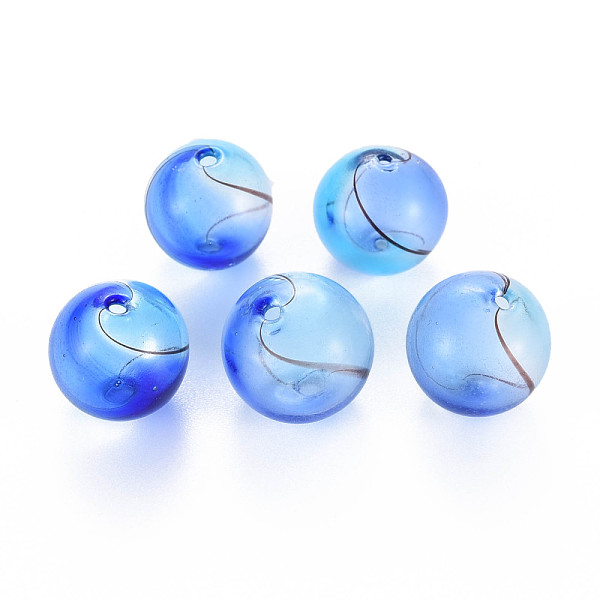

PandaHall Transparent Handmade Blown Glass Globe Beads, Round, Dodger Blue, 12.5~14mm, Hole: 1~2mm Glass Round