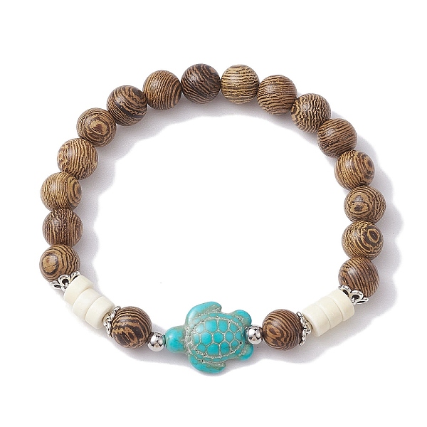 

PandaHall Beach Tortoise Synthetic Turquoise Bracelets, 8mm Wenge Wood Round Beaded Stretch Bracelets for Women, Dark Turquoise, Inner...