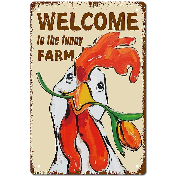 PandaHall CREATCABIN Welcome to The Funny Farm Sign Chicken Metal Tin Signs Retro Vintage Poster Wall Decor Garage Farmhouse Garden Bar Club...