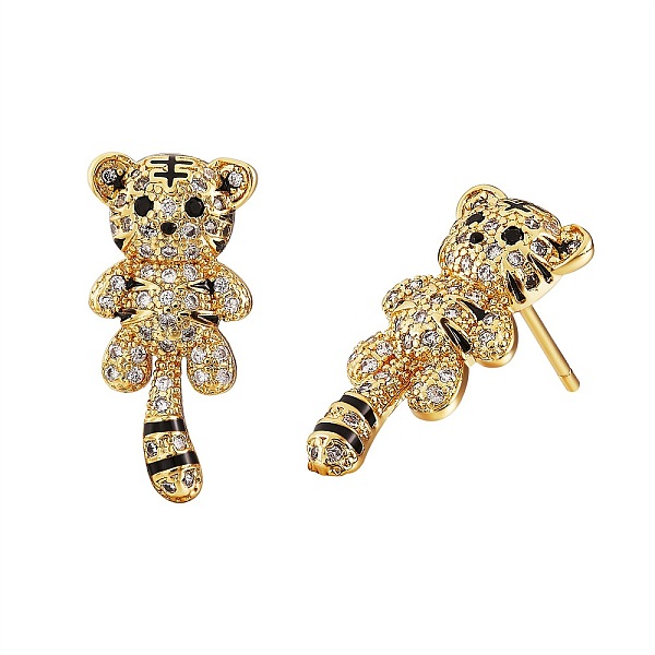 

PandaHall Tiger Chinese Zodiac Cubic Zirconia Stud Earrings, Brass Earrings for Women, Golden, 20x10mm, Pin: 0.8mm Cubic Zirconia 12 Chinese..., Clear