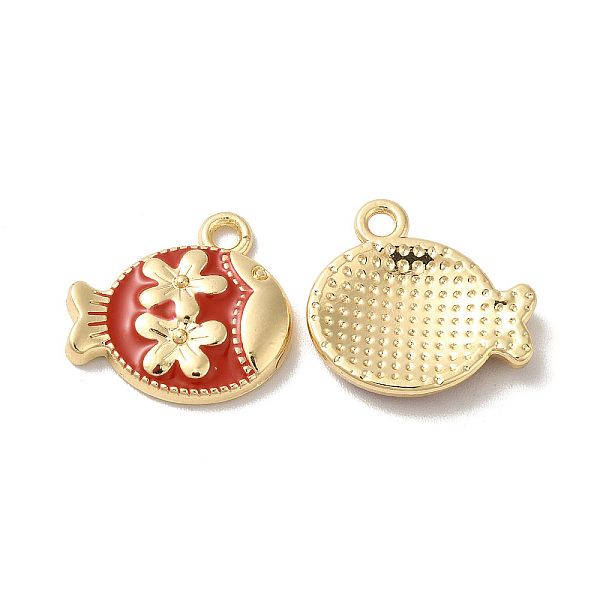 

PandaHall Rack Plating Alloy Enamel Pendants, Nickel Free, Fish with Flower Charm, Golden, Red, 15x16x3mm, Hole: 1.8mm Alloy+Enamel Fish Red