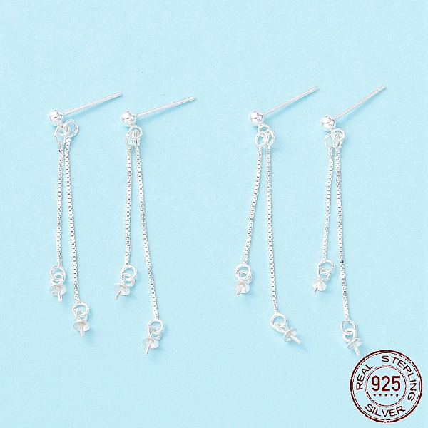 

PandaHall 925 Sterling Silver Stud Earring Findings, Long Chain Tassel with Double Peg Bails, for Half Drilled Beads, Silver, 55.5mm, Pin...