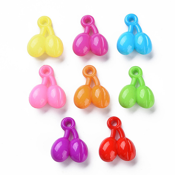 

PandaHall Opaque Acrylic Pendants,Cherry , Mixed Color, 21x17x8mm, Hole: 2.5mm, about 550pcs/500g Acrylic Fruit Multicolor