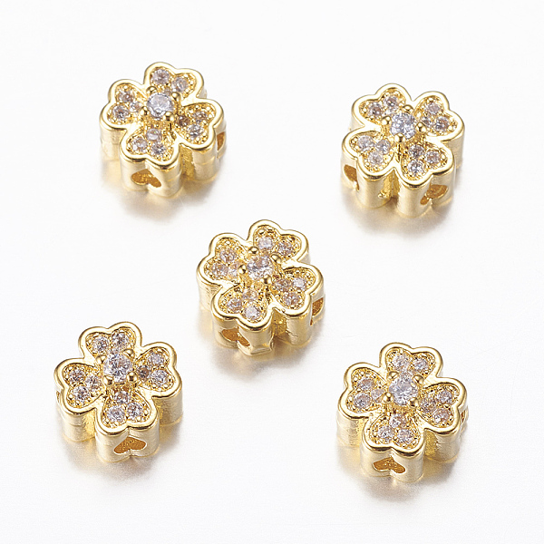 

PandaHall Rack Plating Brass Micro Pave Cubic Zirconia Beads, Flower, Real 18K Gold Plated, Mixed Color, Mixed Color, 8x5mm, Hole: 1.5mm..., Clear