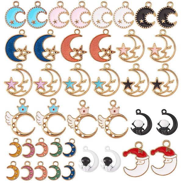 

PandaHall 40Pcs 20 Styles Golden Alloy Enamel Pendant, Moon & Astronaut, Mixed Color, 2pcs/style Alloy+Enamel Mixed Shapes Multicolor