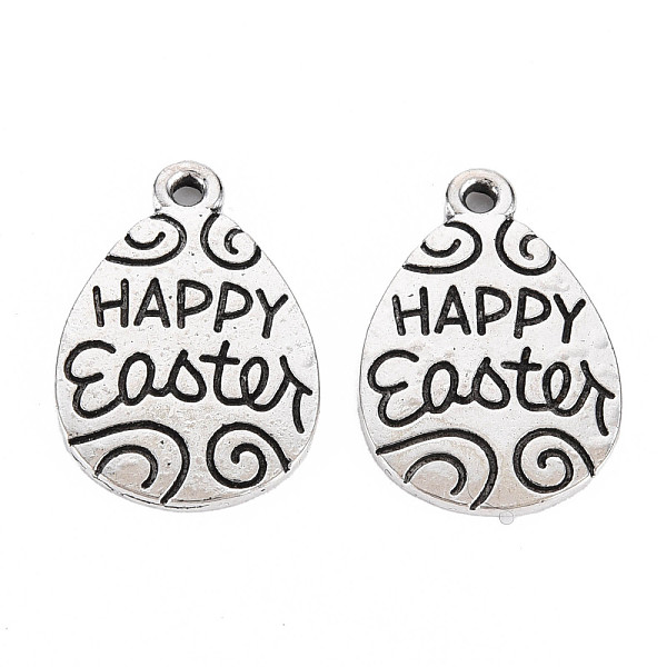 

PandaHall Tibetan Style Alloy Pendants, Cadmium Free & Lead Free, Teardrop with Word HAPPY Easter, Antique Silver, 21.5x15x1.5mm, Hole...