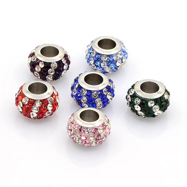 

PandaHall 304 Stainless Steel Polymer Clay Rhinestone European Beads, Large Hole Rondelle Beads, Mixed Color, 11x7.5mm, Hole: 5mm Polymer..., Multicolor
