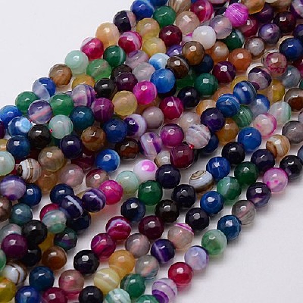 

PandaHall Natural Striped Agate/Banded Agate Beads Strands, Faceted, Dyed, Round, Mixed Color, 6mm, Hole: 1mm Banded Agate Round Multicolor