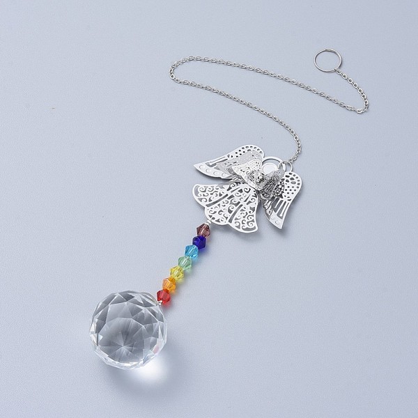 

PandaHall Crystals Chandelier Suncatchers Prisms Chakra Hanging Pendant, with Iron Cable Chains, Glass Beads, Glass Rhinestone and Brass..., Clear