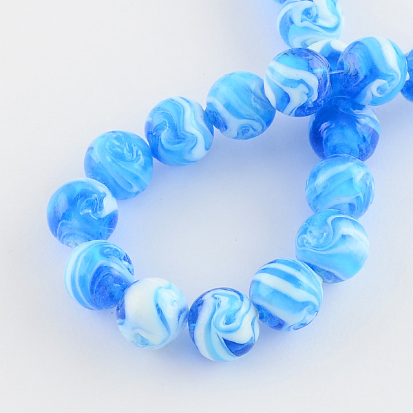 

PandaHall Handmade Lampwork Beads, Round, Deep Sky Blue, 14mm, Hole: 1~2mm Lampwork Round Blue