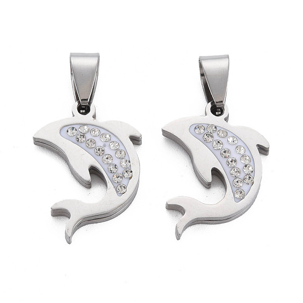 

PandaHall 201 Stainless Steel Pendants, with Crystal Rhinestone and Stainless Steel Snap On Bails, Dolphin, Stainless Steel Color, 22x16x3mm..., Clear
