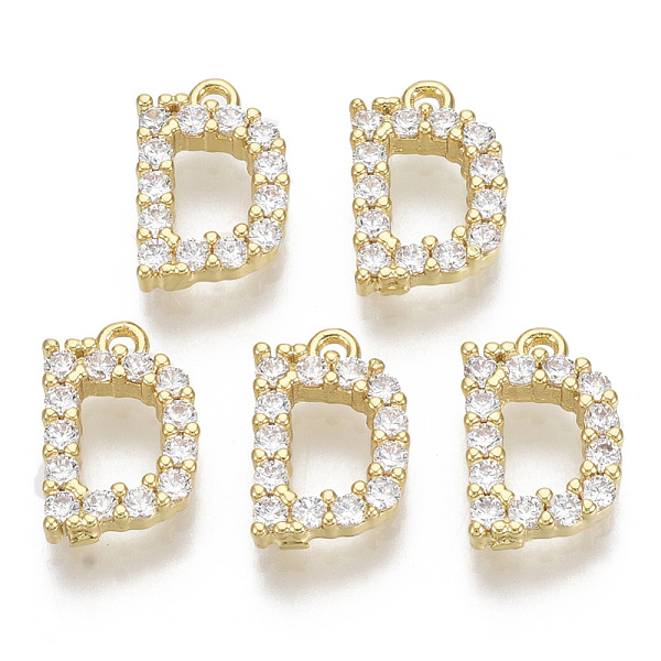 

PandaHall Brass Micro Pave Cubic Zirconia Charms, Nickel Free, Letter, Clear, Real 18K Gold Plated, Letter.D, 13.5x8.5x2.5mm, Hole: 1.2mm...