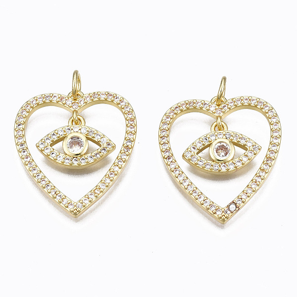 

PandaHall Brass Micro Pave Clear Cubic Zirconia Pendants, with Jump Rings, Nickel Free, Heart with Eye, Real 16K Gold Plated, 23x20x2mm...