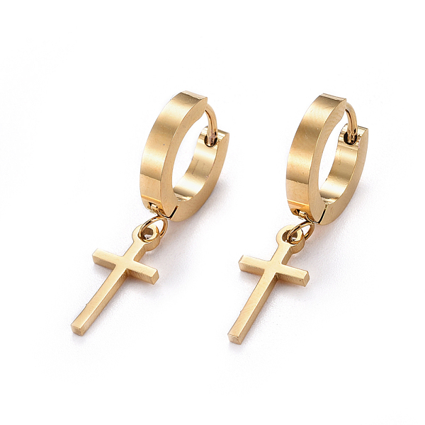 

PandaHall 304 Stainless Steel Dangle Hoop Earrings, Hypoallergenic Earrings, Cross, Golden, 30mm, Pin: 0.9mm, 6pairs/board 304 Stainless...