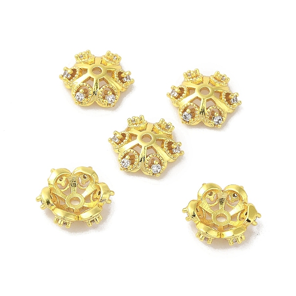

PandaHall Rack Plating Brass Beads Caps, with Cubic Zirconia, Long-Lasting Plated, Lead Free & Cadmium Free, Flower, Real 18K Gold Plated...