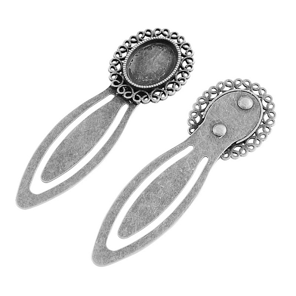 

PandaHall Tibetan Style Bookmark Cabochon Settings, Cadmium Free & Lead Free, Antique Silver, Tray: 18x13mm, 74x23x3.5mm Alloy