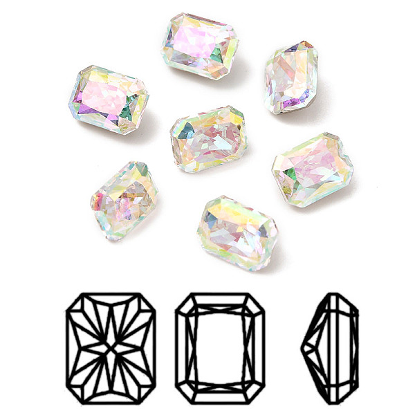 

PandaHall K9 Glass Rhinestone Cabochons, Pointed Back & Back Plated, Faceted, Rectangle, Colorful, 6x8x5mm Glass Rhinestone Rectangle..., Multicolor