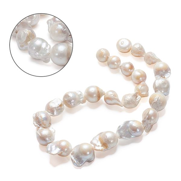 natural baroque pearl keshi pearl beads strands, cultured freshwater pearl, nugget, corn, natural color, white, 12~17x23~32mm