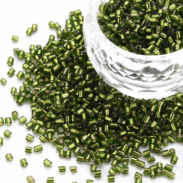

PandaHall Glass Bugle Beads, Silver Lined, Olive Drab, 1.8~2.2x1.8~2mm, Hole: 0.8~0.9mm, about 15000pcs/pound Glass
