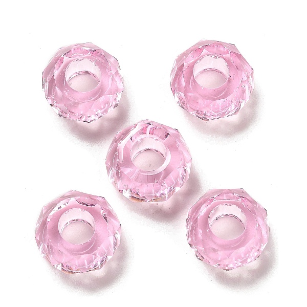

PandaHall Transparent Resin European Beads, Large Hole Beads, Faceted, Rondelle, Pearl Pink, 13.5x8mm, Hole: 5.5mm Resin Rondelle