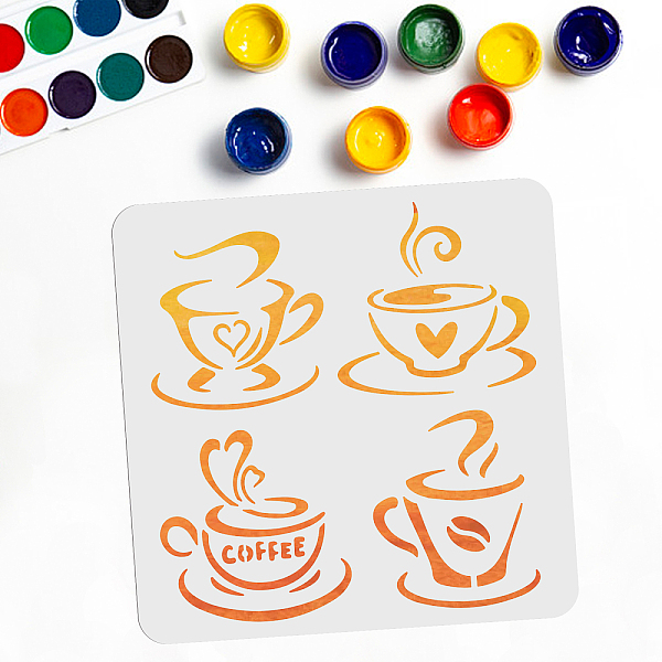 

PandaHall PET Hollow Out Drawing Painting Stencils, for DIY Scrapbook, Photo Album, Coffee Pattern, 300x300mm Plastic Food