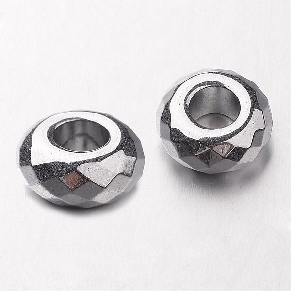 

PandaHall Electroplate Non-magnetic Synthetic Hematite European Beads, Faceted, Large Hole Rondelle Beads, Silver Plated, 14x6mm, Hole: 6mm...