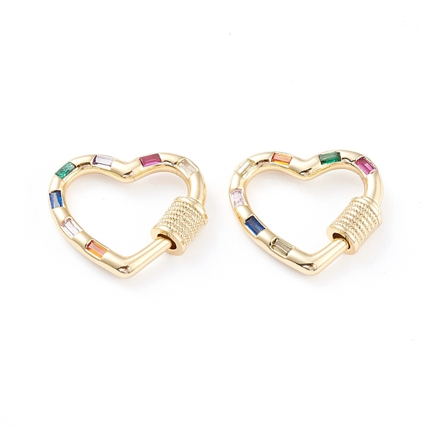 

PandaHall Brass Micro Pave Cubic Zirconia Screw Carabiner Lock Charms, for Necklaces Making, Long-Lasting Plated, Heart, Colorful, Real 18K...