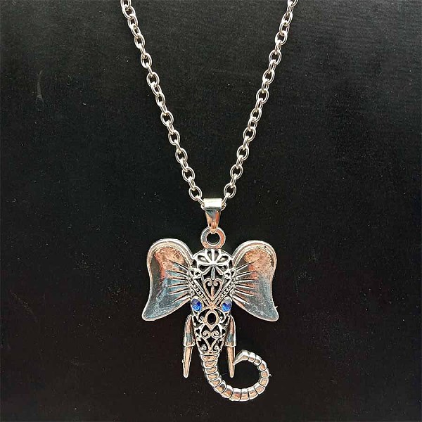 Alloy Pave Glass Cable Chain Blue-eyed Elephant Pendant Necklaces for Women
