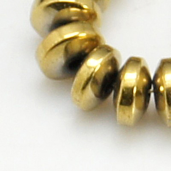 

PandaHall Non-Magnetic Synthetic Hematite Beads Strands, Grade A, Rondelle, Golden Plated, 4x2mm; about 172pcs/strand, 16 inch Non-magnetic...