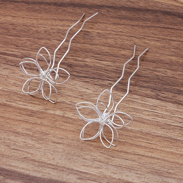 

PandaHall Iron Hair Fork Findings, with Flower Filigree Findings, Silver, 70x12x1.2mm, Filigree Findings: 35mm Iron