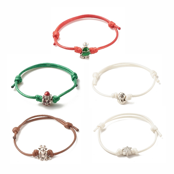 

PandaHall 5Pcs 5 Style Christmas Tree & Snowflake & Reindeer & Santa Claus Alloy Beaded Cord Bracelets Set, Adjustable Bracelets for Women..., Multicolor