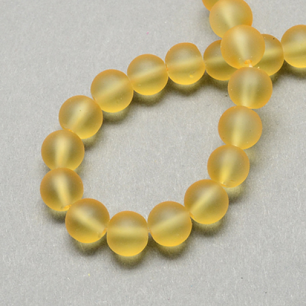

PandaHall Transparent Glass Bead Strands, Frosted, Round, Goldenrod, 8mm, Hole: 1~1.6mm, about 99pcs/strand, 31.4 inch Glass Round Gold