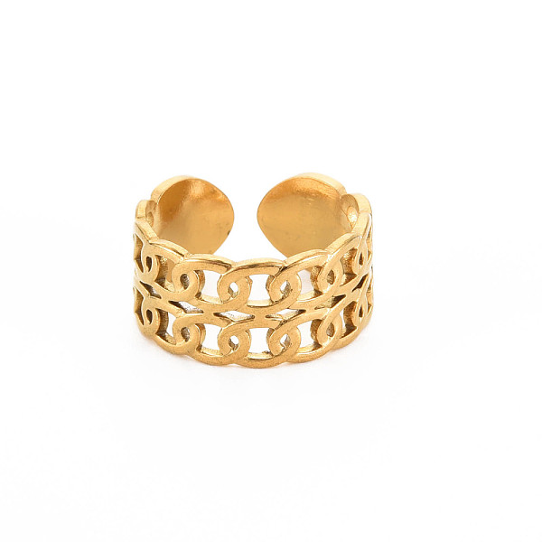 

PandaHall Ion Plating(IP) 304 Stainless Steel Curb Chain Open Cuff Ring for Women, Nickel Free, Real 18K Gold Plated, US Size 7 1/4(17.5mm)...