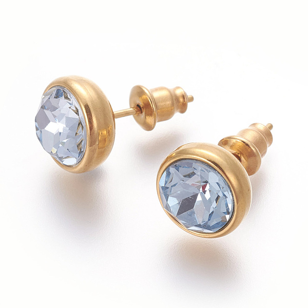 

PandaHall 304 Stainless Steel Ear Studs, with Cubic Zirconia, Ion Plating (IP), Flat Round, Golden, Light Blue, 10x17mm, Pin: 0.7mm Cubic...