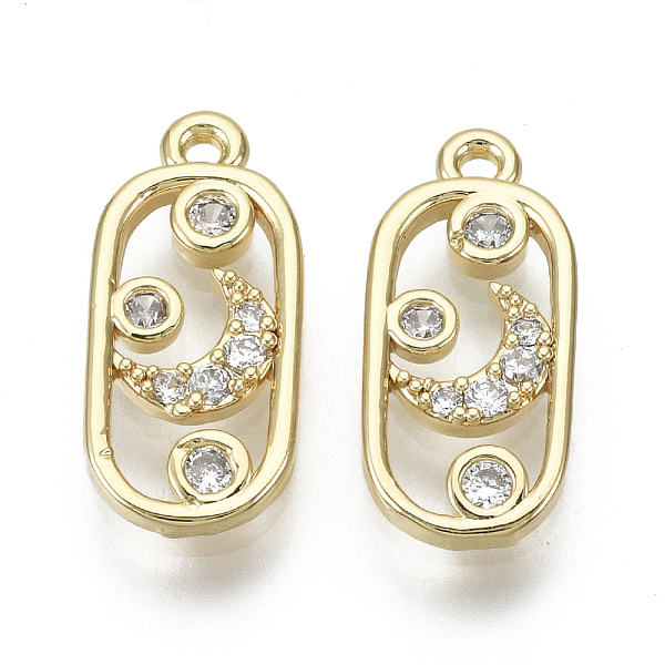 

PandaHall Brass Micro Pave Clear Cubic Zirconia Pendants, Nickel Free, Oval with Moon, Real 18K Gold Plated, 17x7.5x2mm, Hole: 1.2mm...